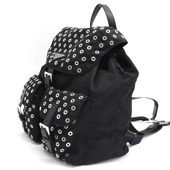 Prada Nylon  Saffiano Rucksack Triangle Plate Black Backpack - Picture 1 of 9